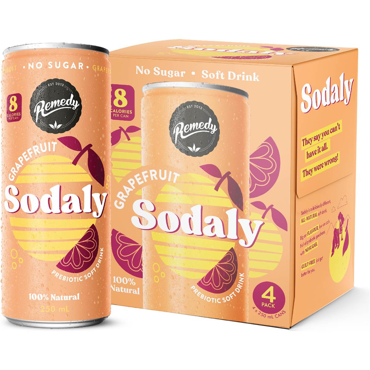Remedy Sodaly Grapefruit Prebiotic Soft Drink Cans