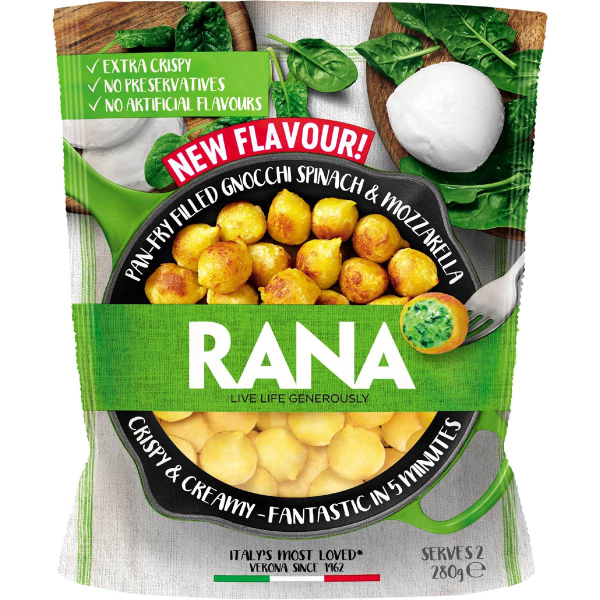 Rana Pan-Fry Gnocchi Spinach & Mozzarella 280g