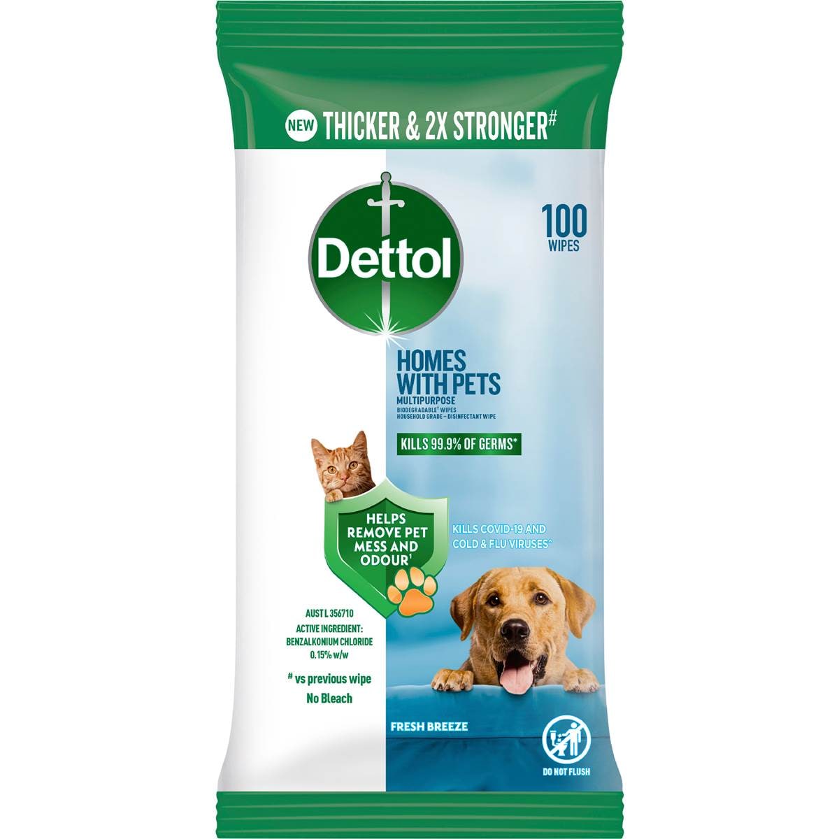 Dettol Homes with Pets Multipurpose Wipes Fresh Breeze 100 pack