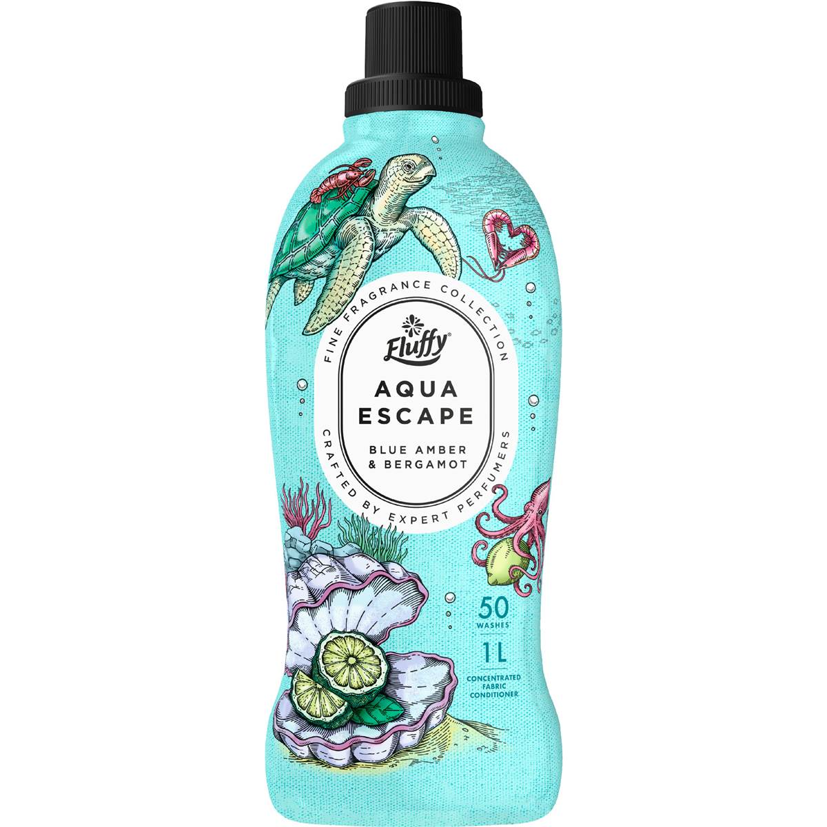 Fluffy Aqua Escape Fabric Softener Blue Amber & Bergamot 1L