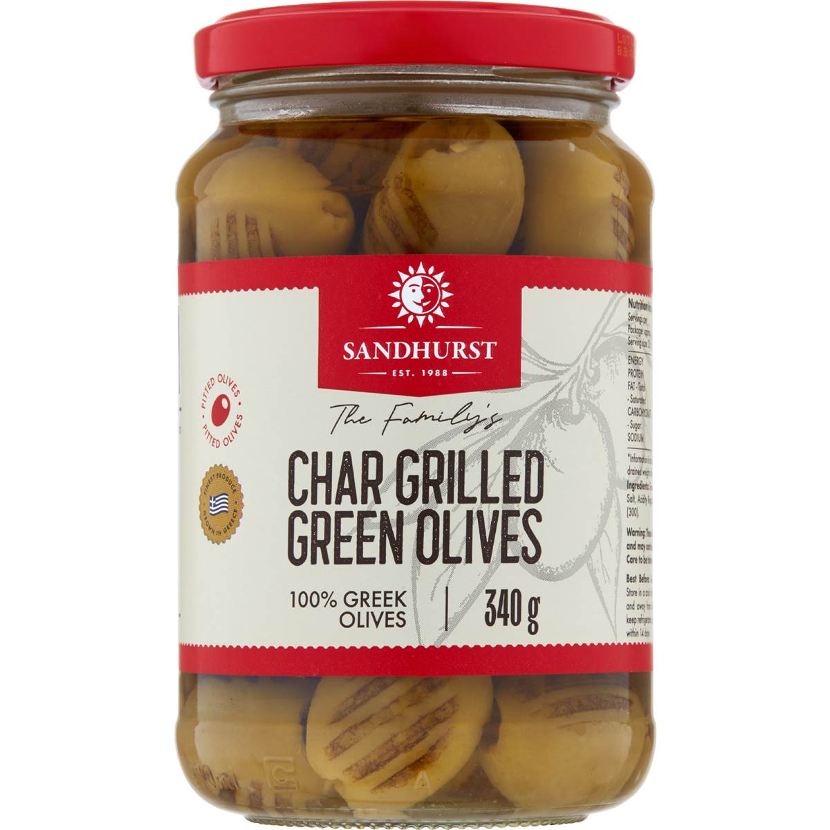 Sandhurst Char Grilled Green Olives 340g