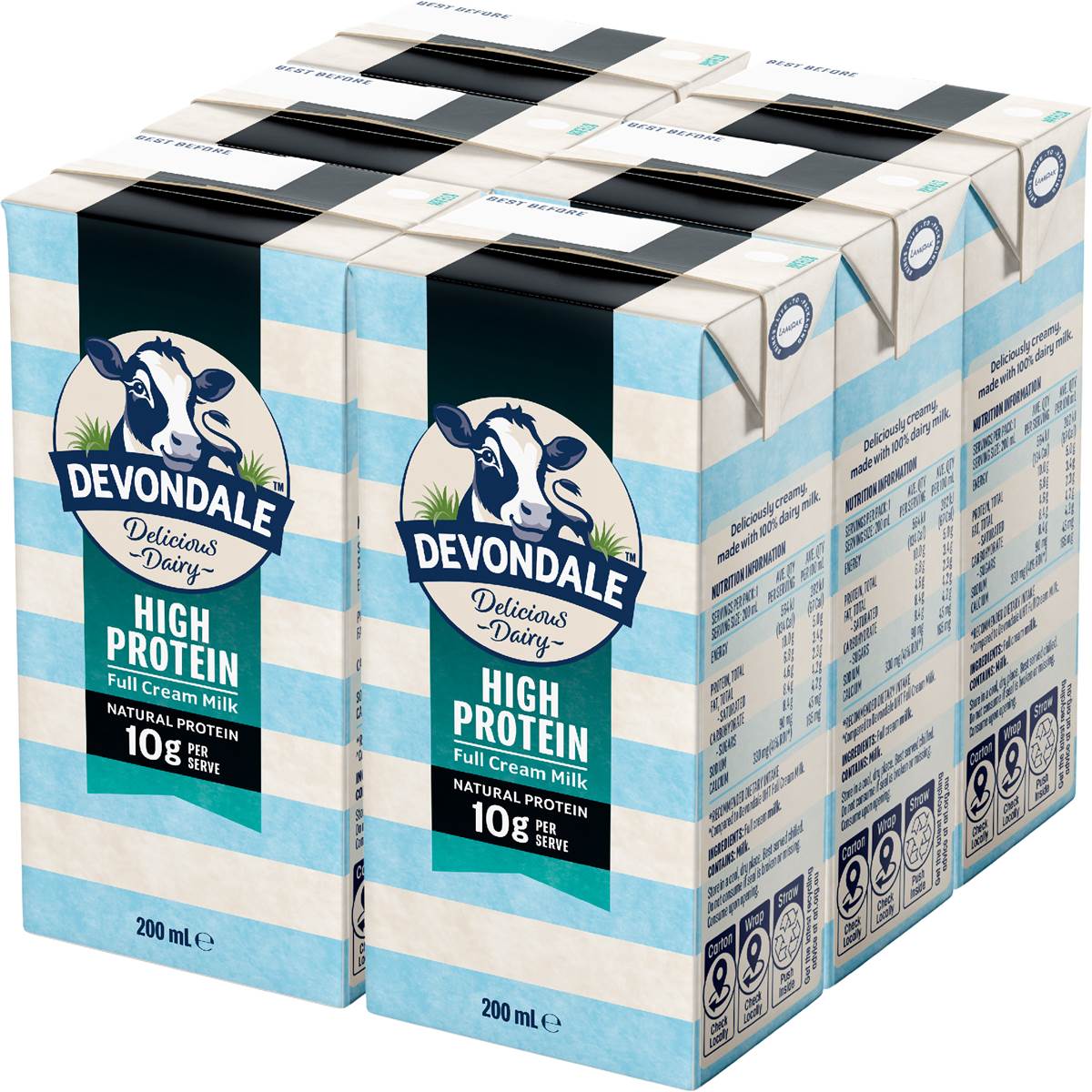 Devondale High Protein Full Cream Long Life Milk 200mL x 6 pack