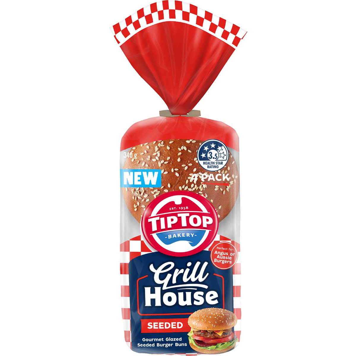 Tip Top Grill House Burger Buns Seeded 4 pack
