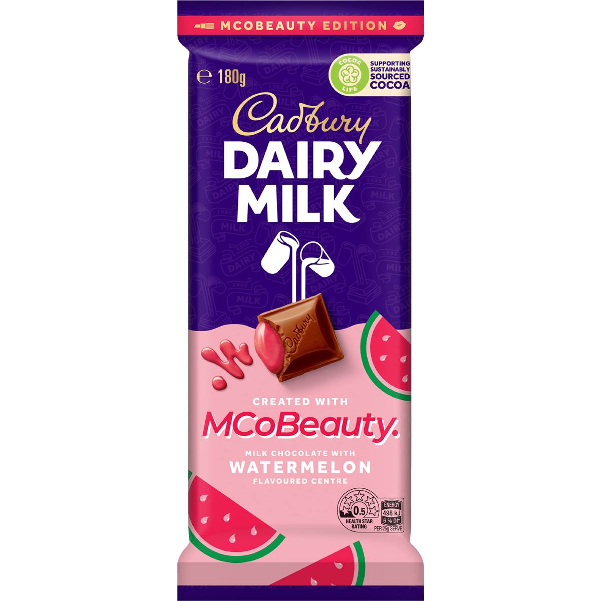 Cadbury Dairy Milk MCoBeauty Watermelon Chocolate Block 180g – Woolworths