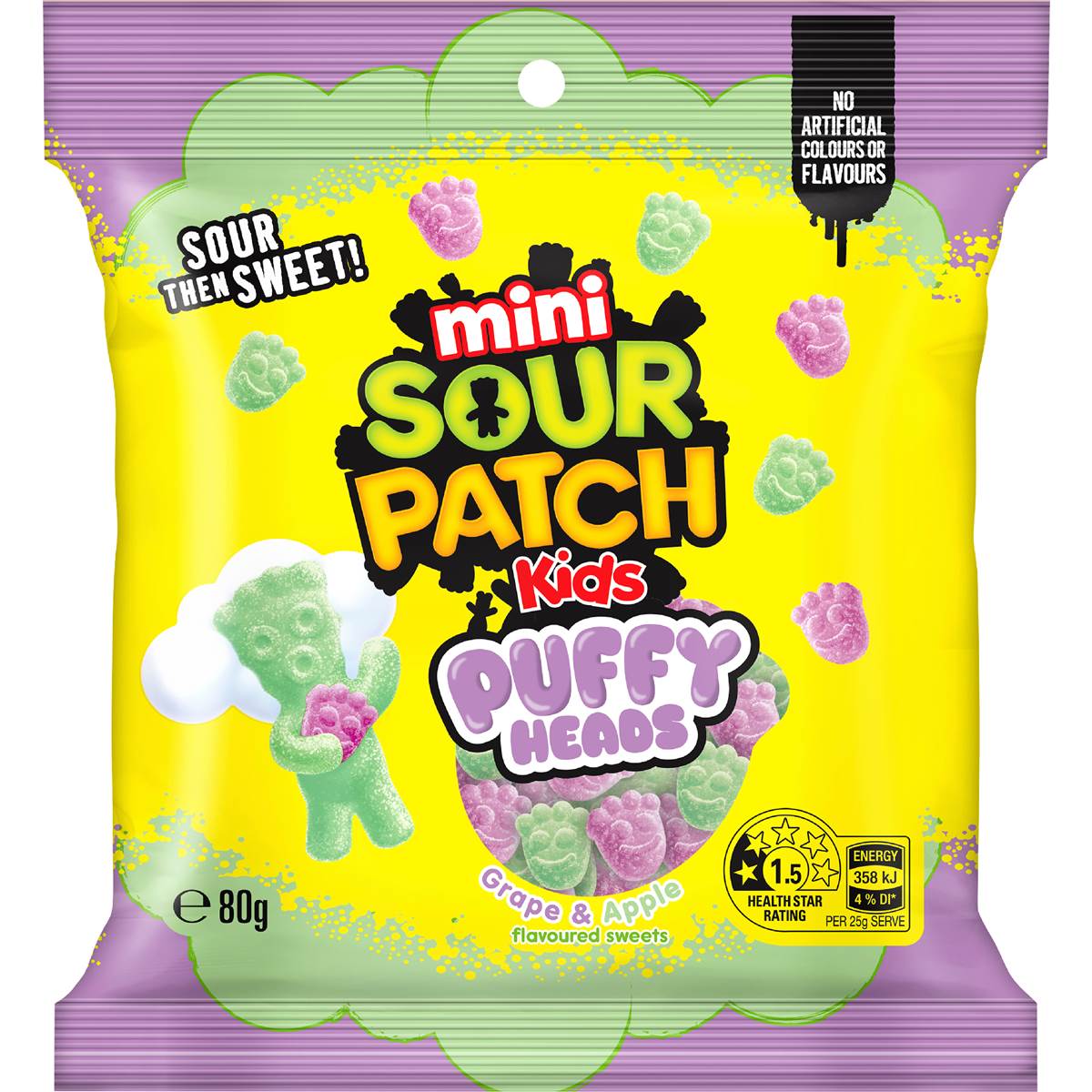 Sour Patch Kids Puffy Heads Lollies Apple & Grape 80g – Woolworths