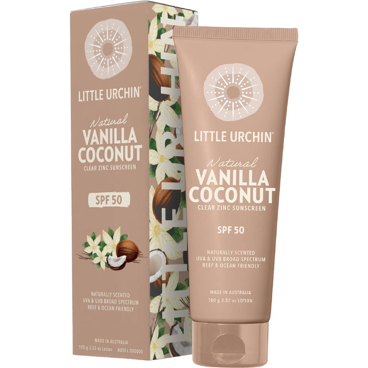 Little Urchin SPF 50 Vanilla Coconut Clear Zinc Sunscreen