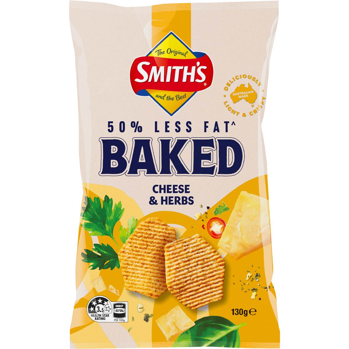 Smith's Crinkle Cut Baked Potato Chips Cheese & Herbs 130g – Woolworths