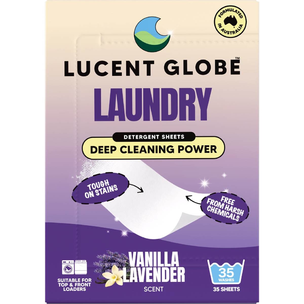 Lucent Globe Laundry Detergent Sheets Vanilla Lavender 35 pack