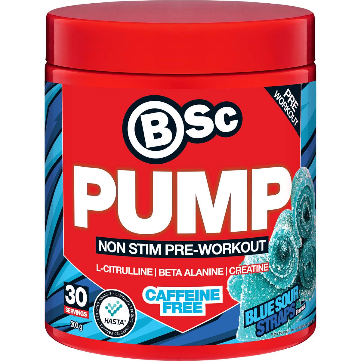 BSc Pump Non Stim Pre Workout Powder Blue Soup Straps