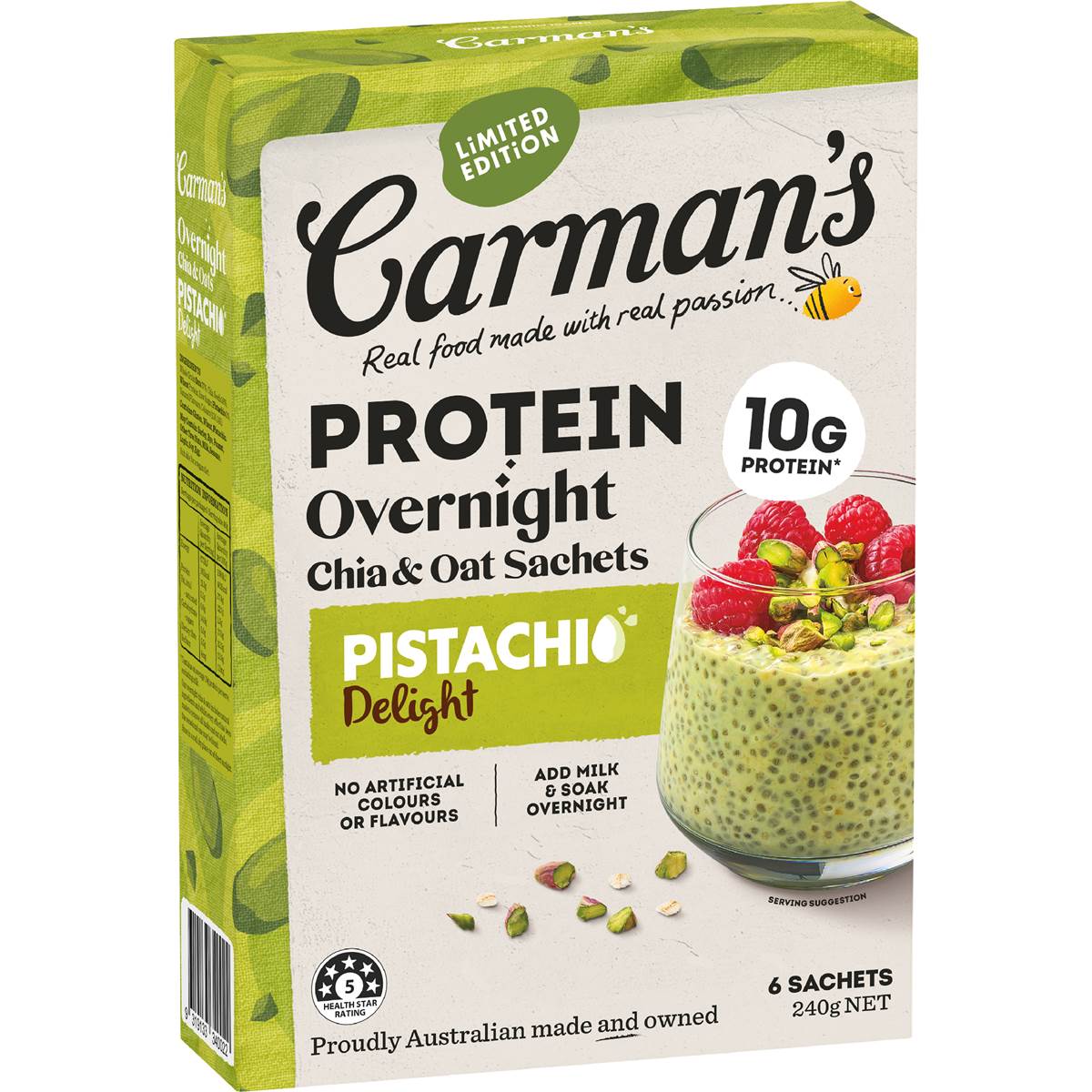 Carman's Protein Overnight Chia & Oat Sachets Pistachio Delight