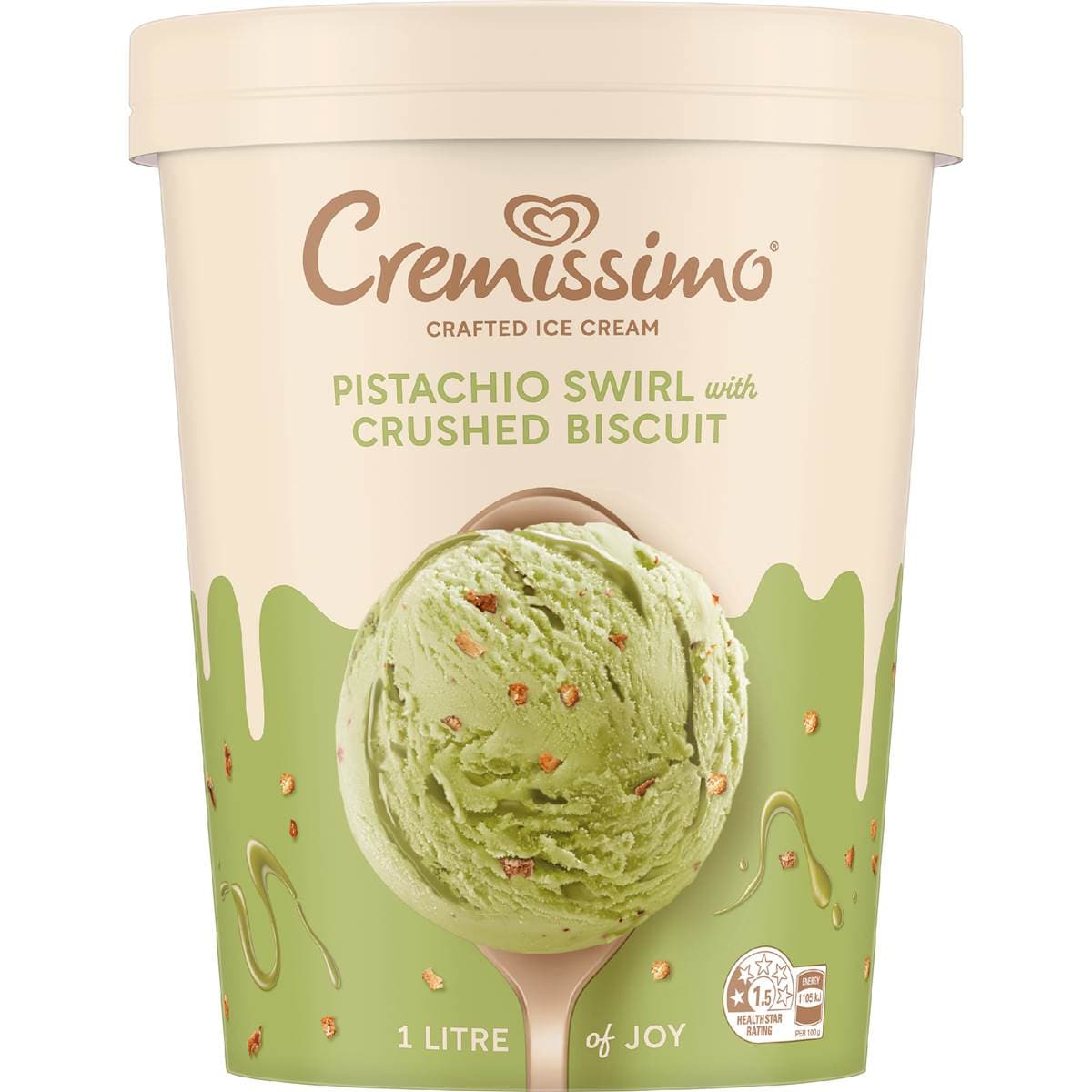 Cremissimo Crafted Ice Cream Pistachio Swirl With Biscuit Tub