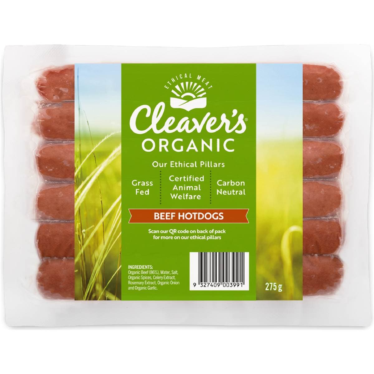 Calories in Cleaver's Organic Beef Hot Dogs calcount