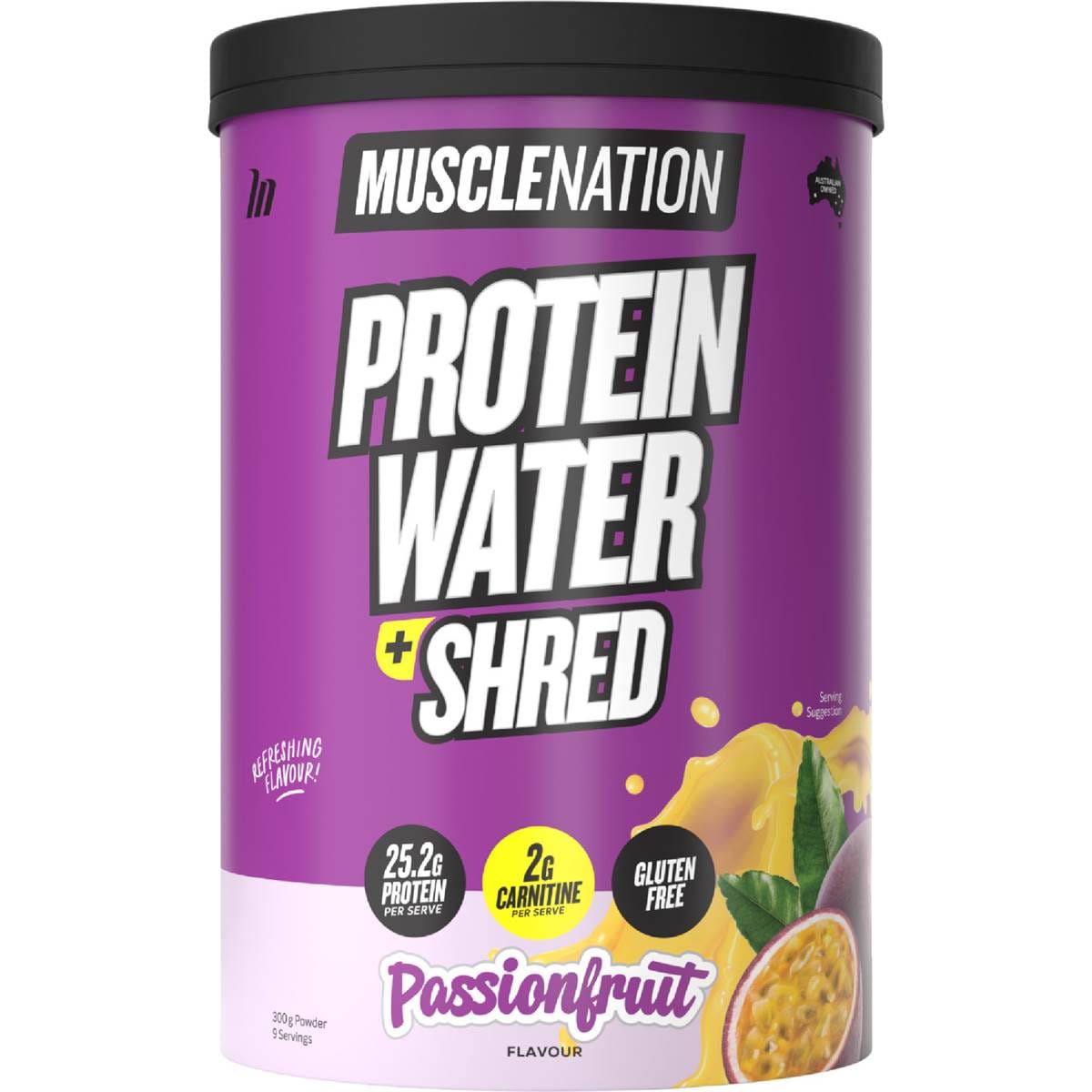 Muscle Nation Protein Water & Shred Powder Passionfruit 300g