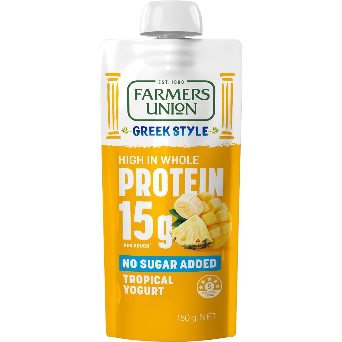 Farmers Union Greek Style High Protein Yoghurt Pouch Tropical 150g