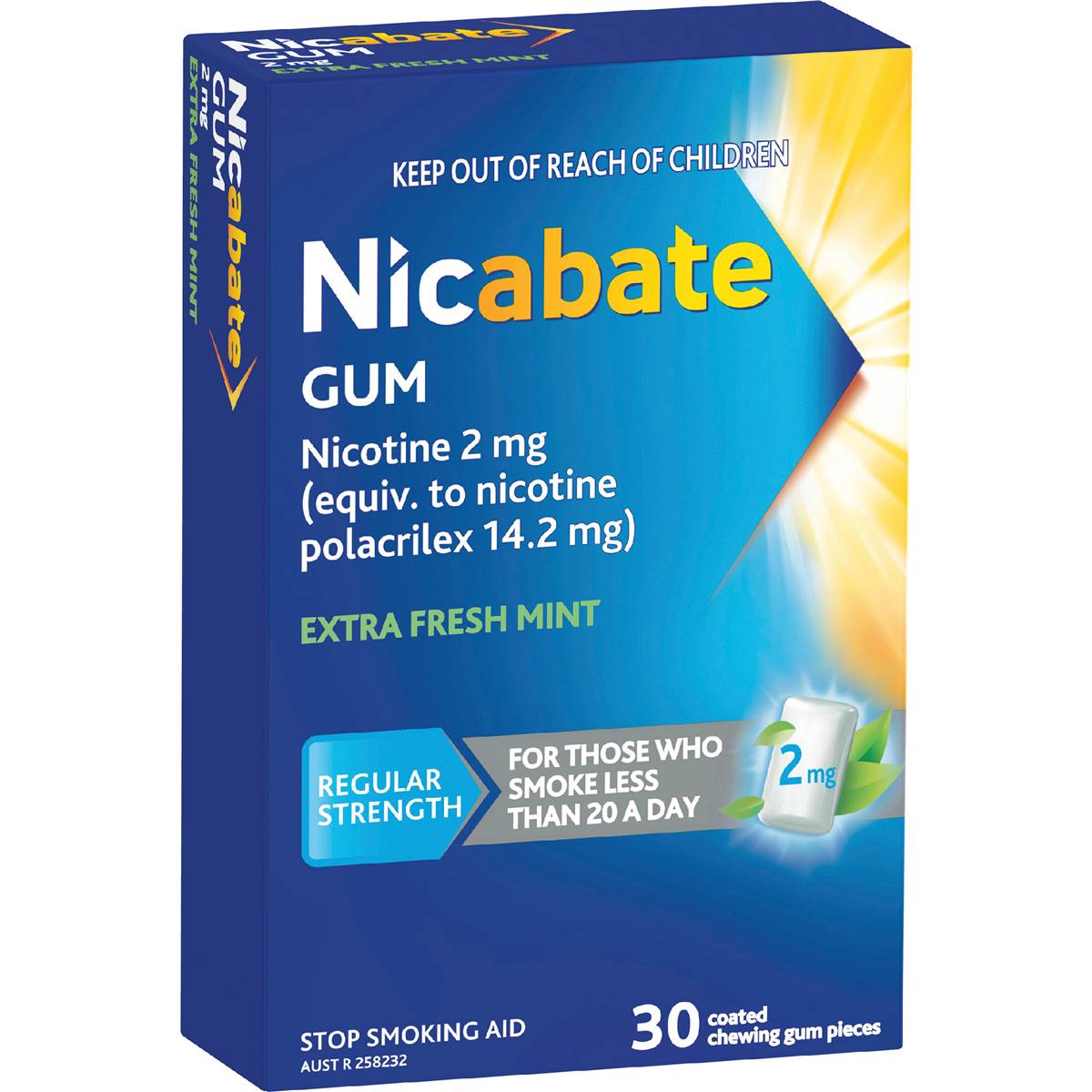 Nicabate Quit Smoking Chewing Gum Regular Strength 2mg Nicotine