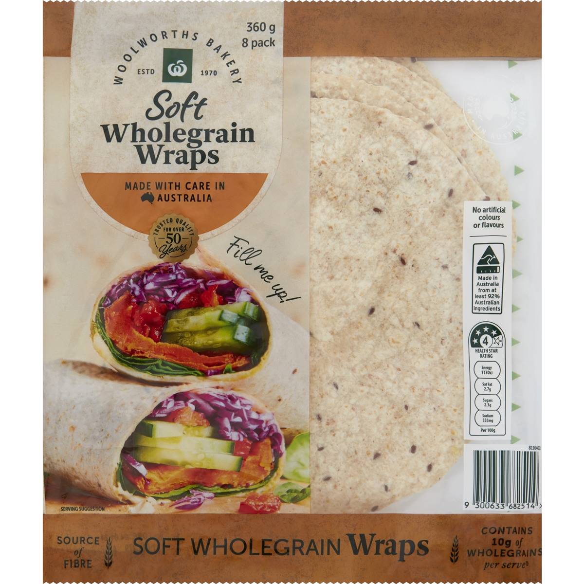 Calories in Woolworths Wholegrain Wrap 8pk calcount