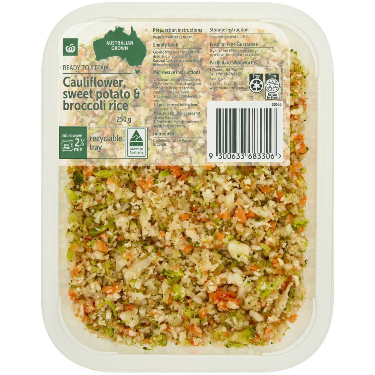 Calories in Woolworths Simply Steam Cauliflower Broccoli & Sweet Potato Rice