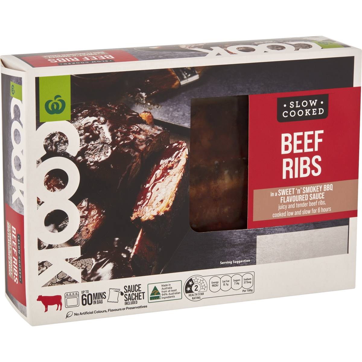 Calories in Woolworths Cook Slow Cooked Beef Ribs In Sweet 'n' Smokey Bbq Sauce
