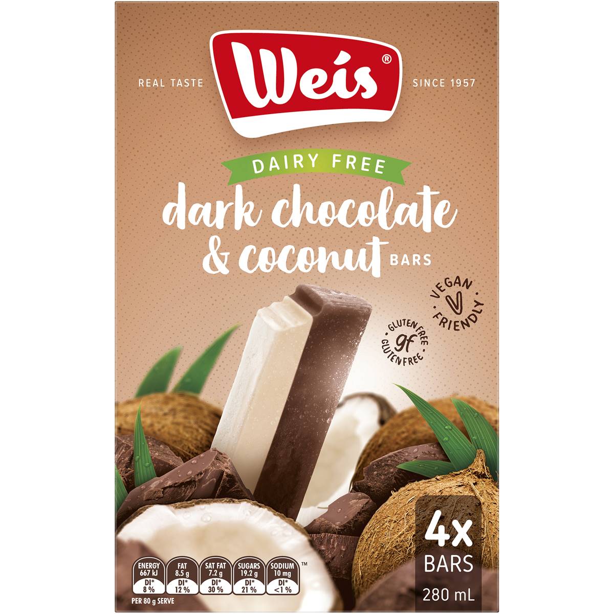 Calories in Weis Dairy Free Dark Chocolate & Coconut