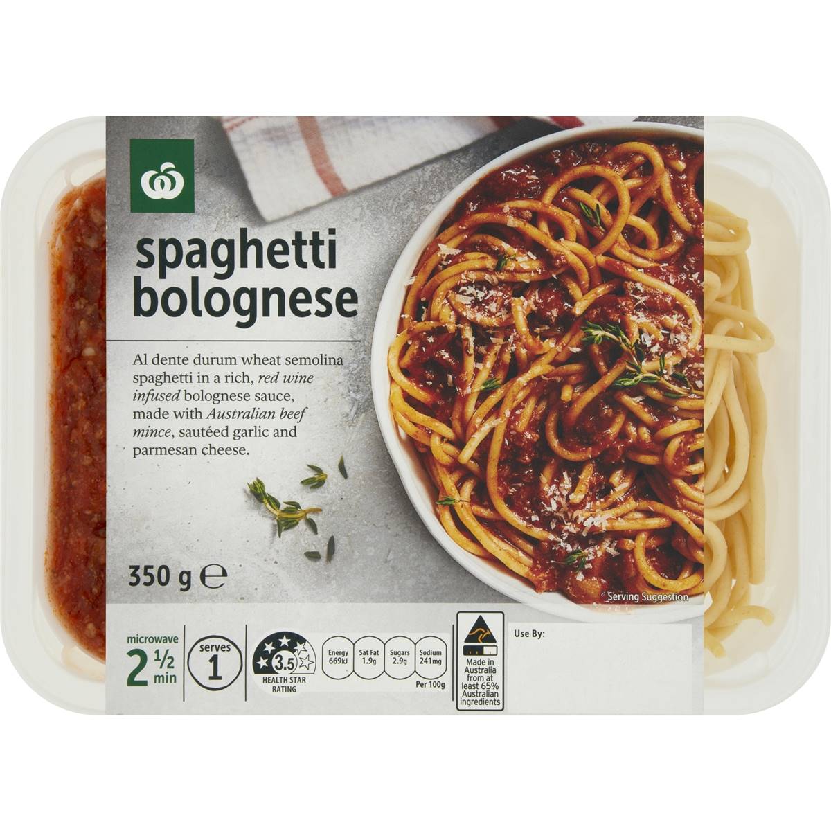 Calories in Woolworths Spaghetti Bolognese Chilled Meal