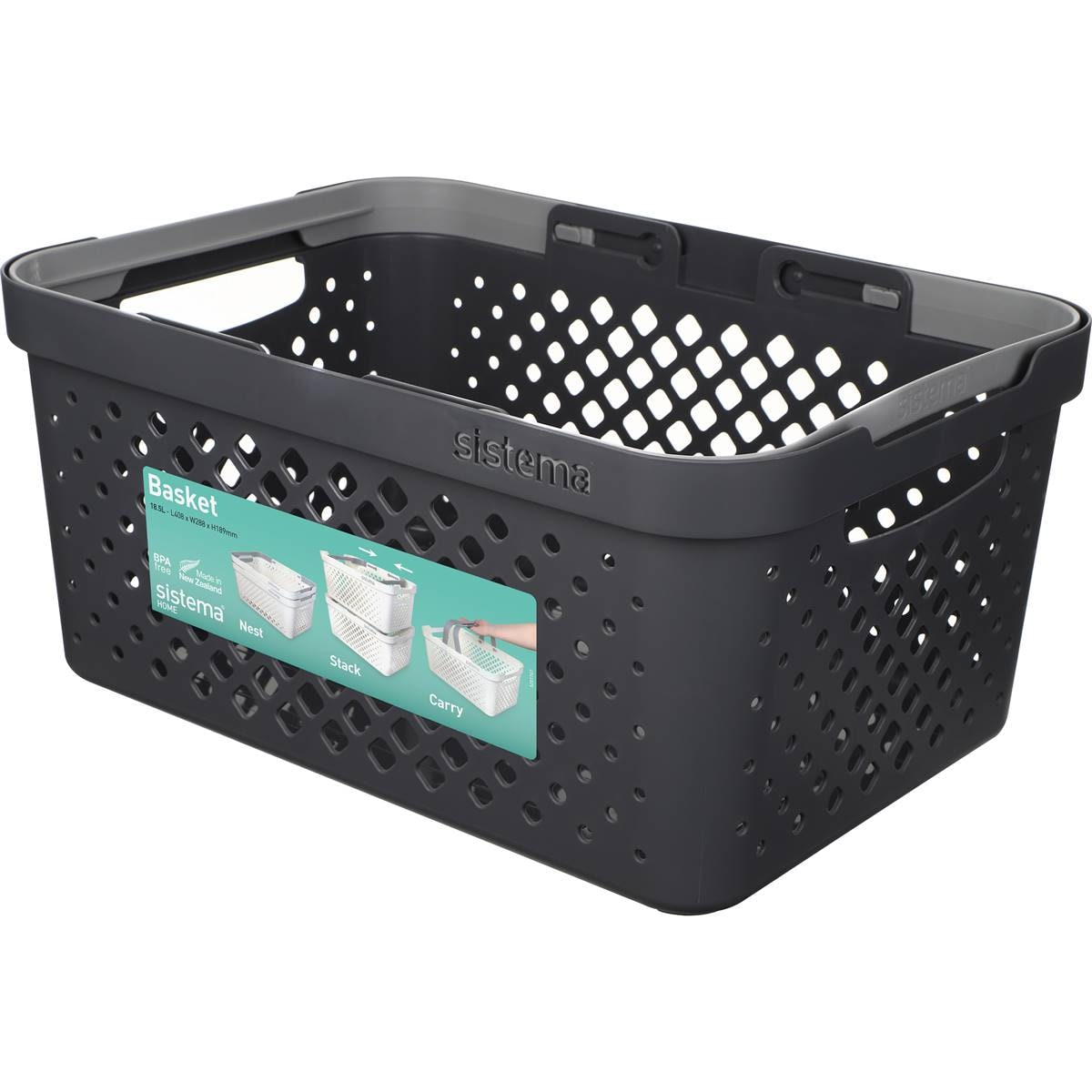 Sistema Home Grey Basket Storage Container 18.5L