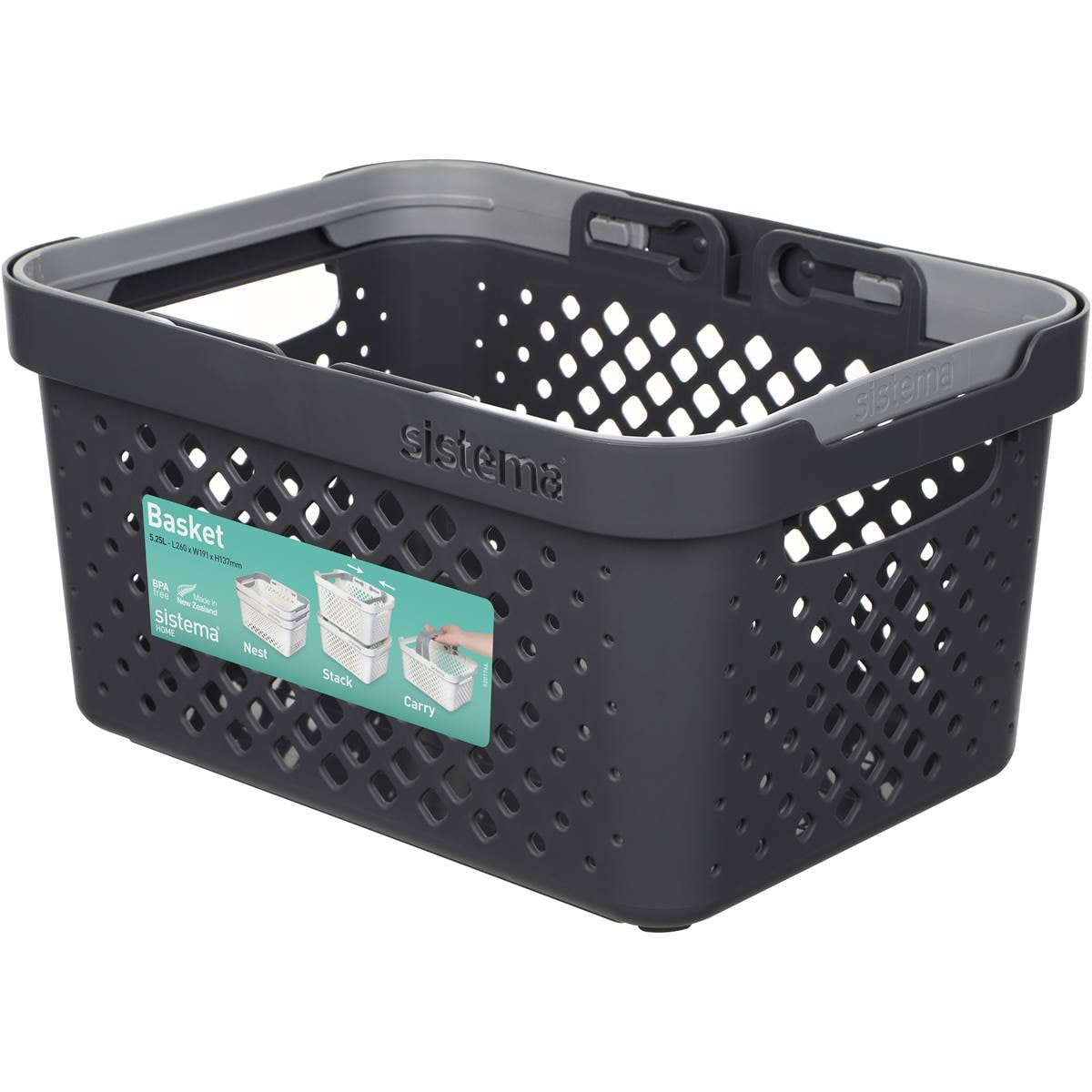 Sistema Home Grey Basket Storage Container 5.25L