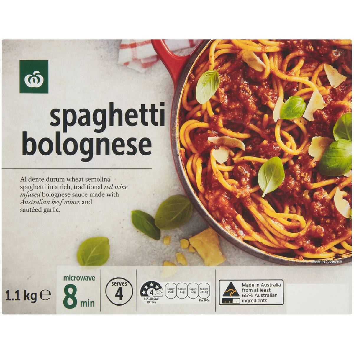 Calories in Woolworths Spaghetti Bolognese Bolognese Chilled Meal