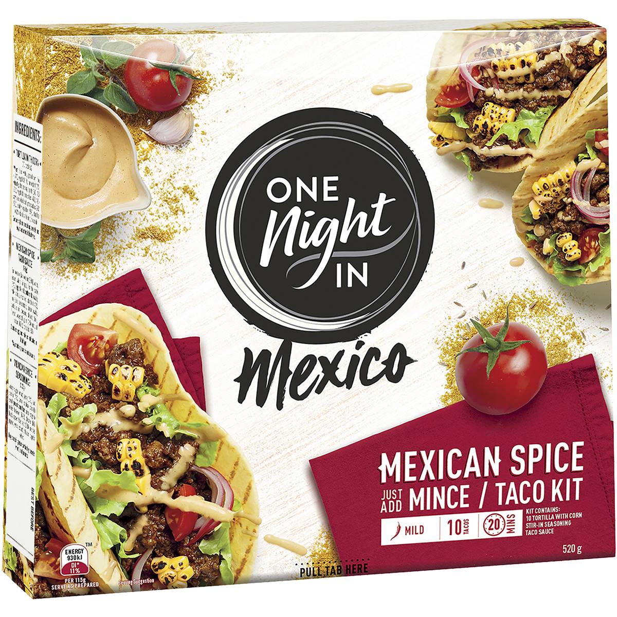 Calories in One Night In Mexico Mexican Beef Taco Kit calcount