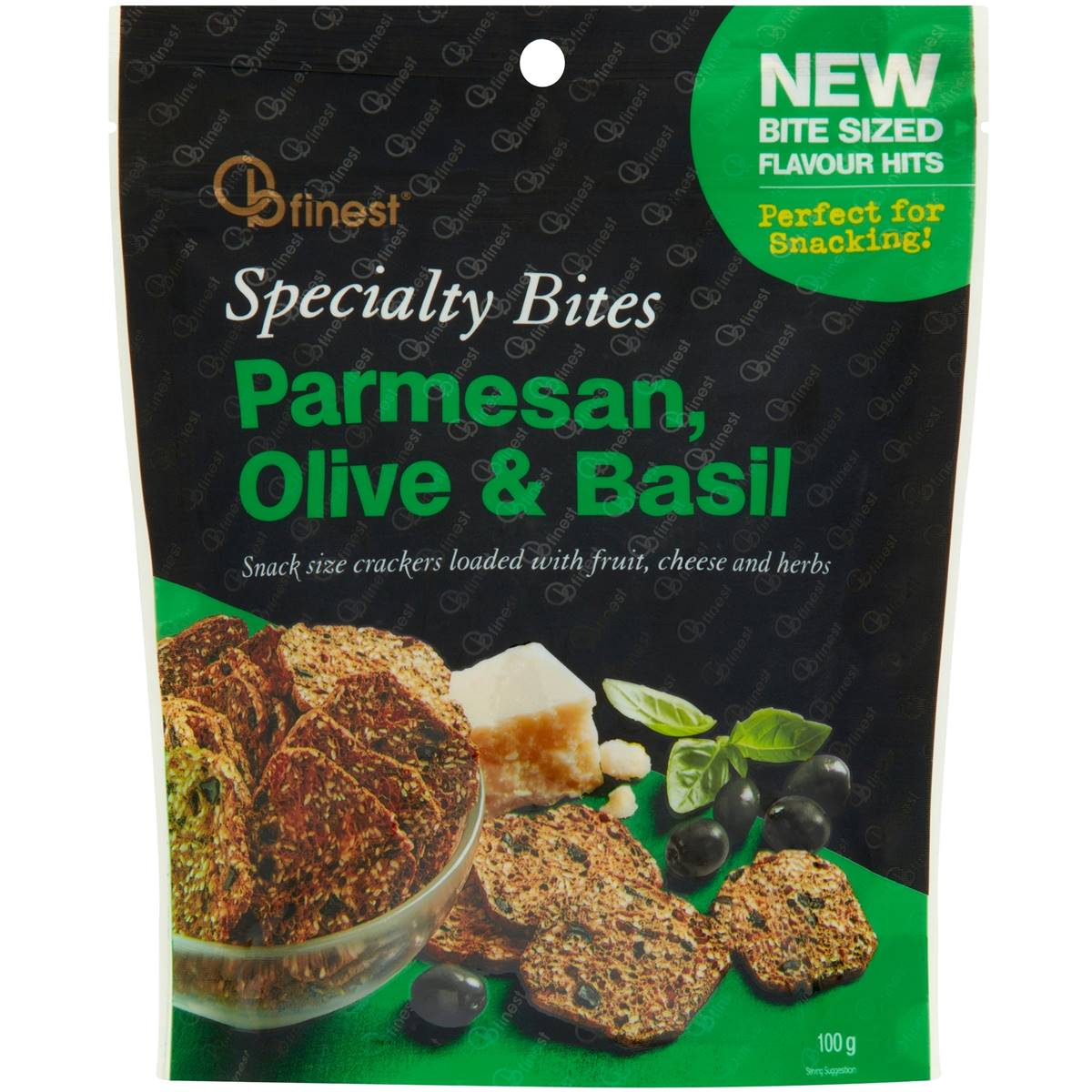 Calories in Ob Finest Specialty Bites Parmesan Olive & Basil calcount