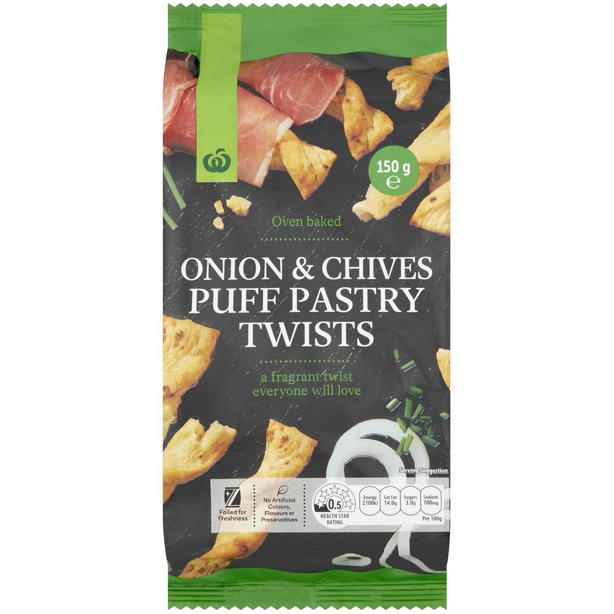 Calories in Woolworths Onion & Chives Puff Pastry Twists