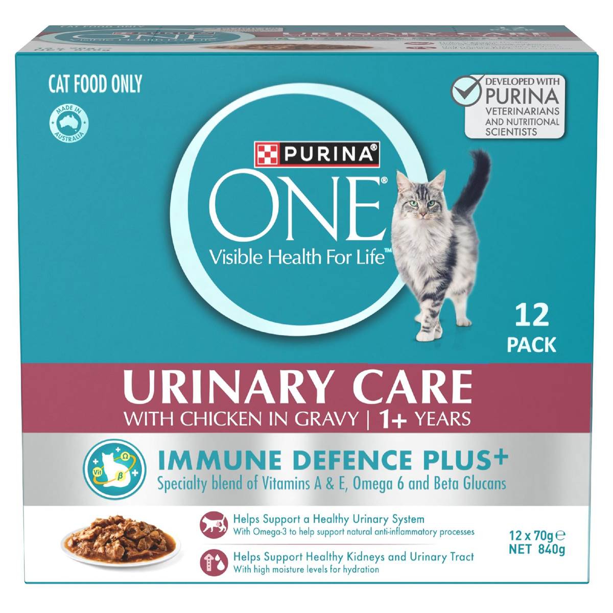 Purina One Wet Cat Food Urinary Care Chicken In Gravy 70g x 12 pack