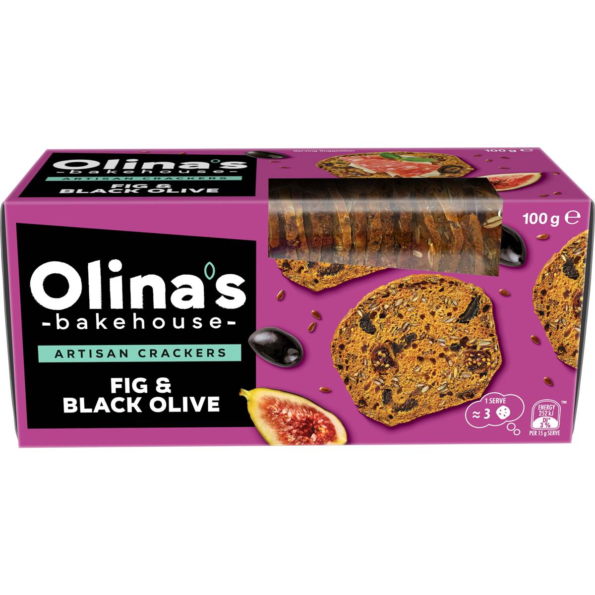 Olina's Bakehouse Artisan Crackers Biscuits Fig & Black Olive 100g