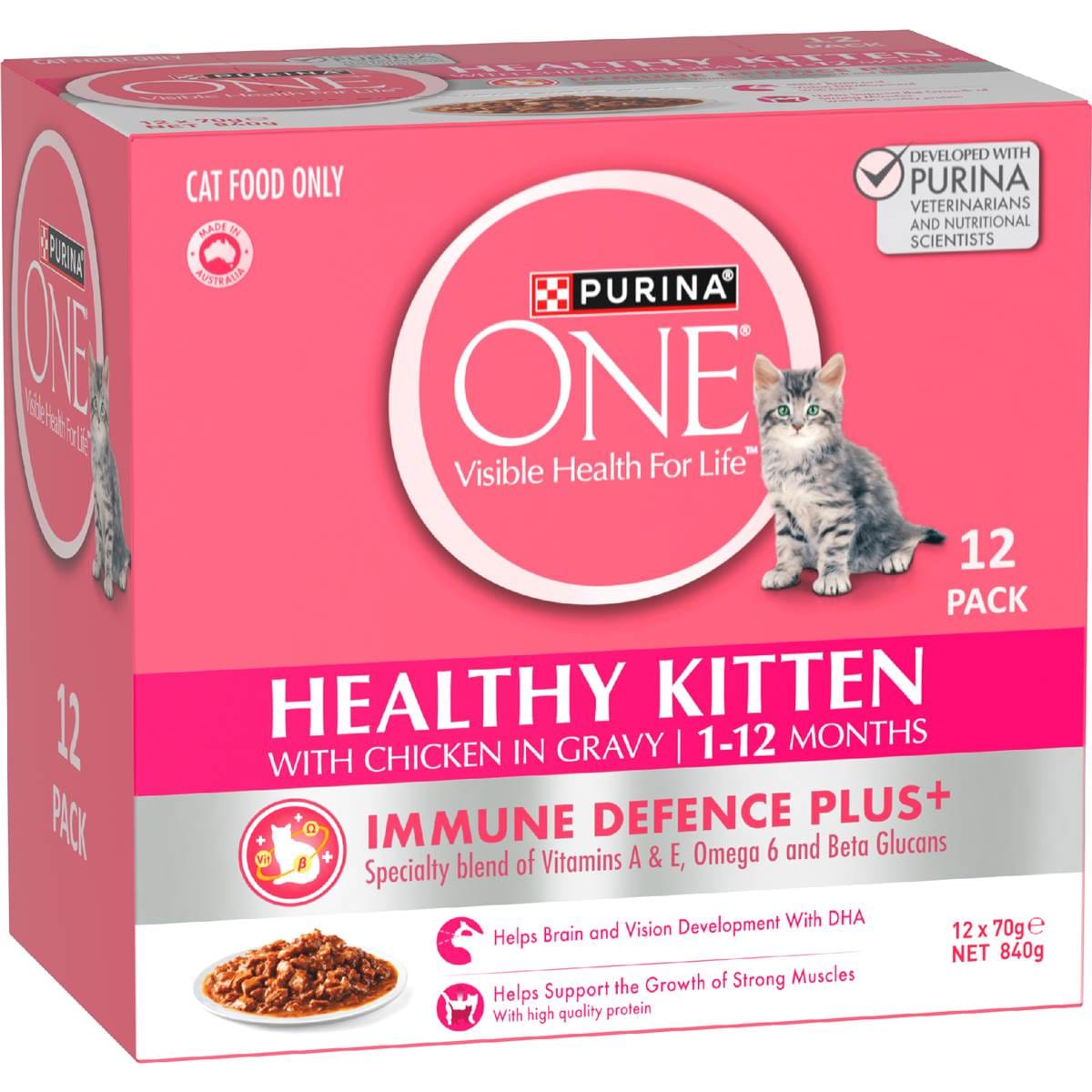 Purina One Healthy Kitten Chicken In Gravy 1-12 Month Wet Cat Food 70g x 12 pack