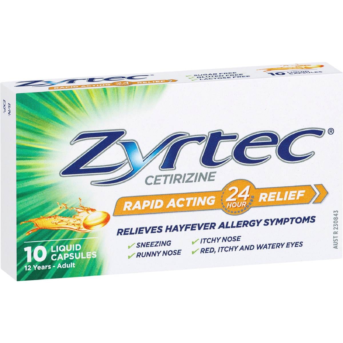 Zyrtec Rapid Acting Hayfever Allergy Relief Antihistamine Capsules