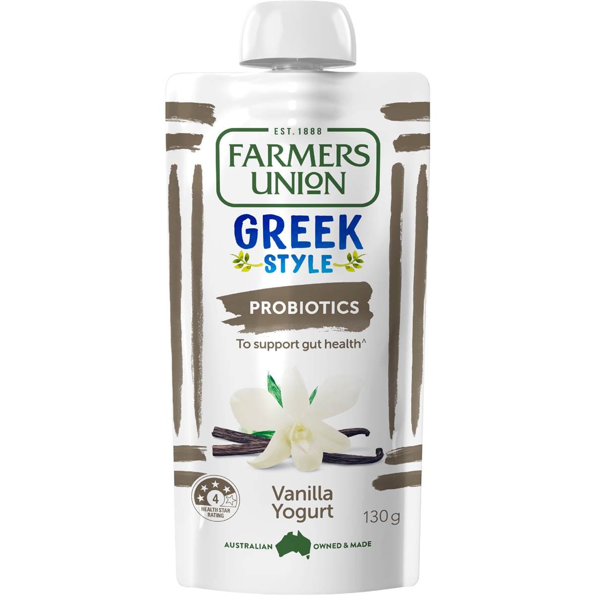 Farmers Union Greek Style Yoghurt Pouch Real Vanilla Bean 130g