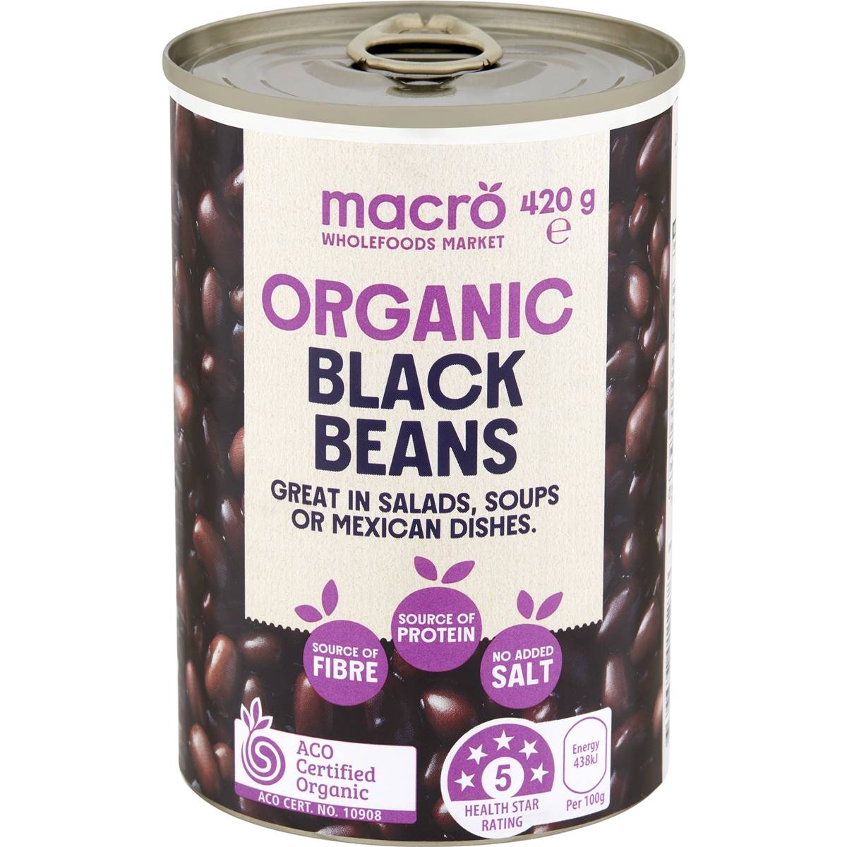 Calories in Macro Organic Black Bean No Added Salt calcount