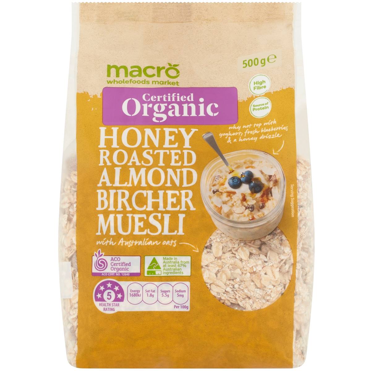 Calories in Macro Organic Honey Roasted Almond Bircher Muesli calcount