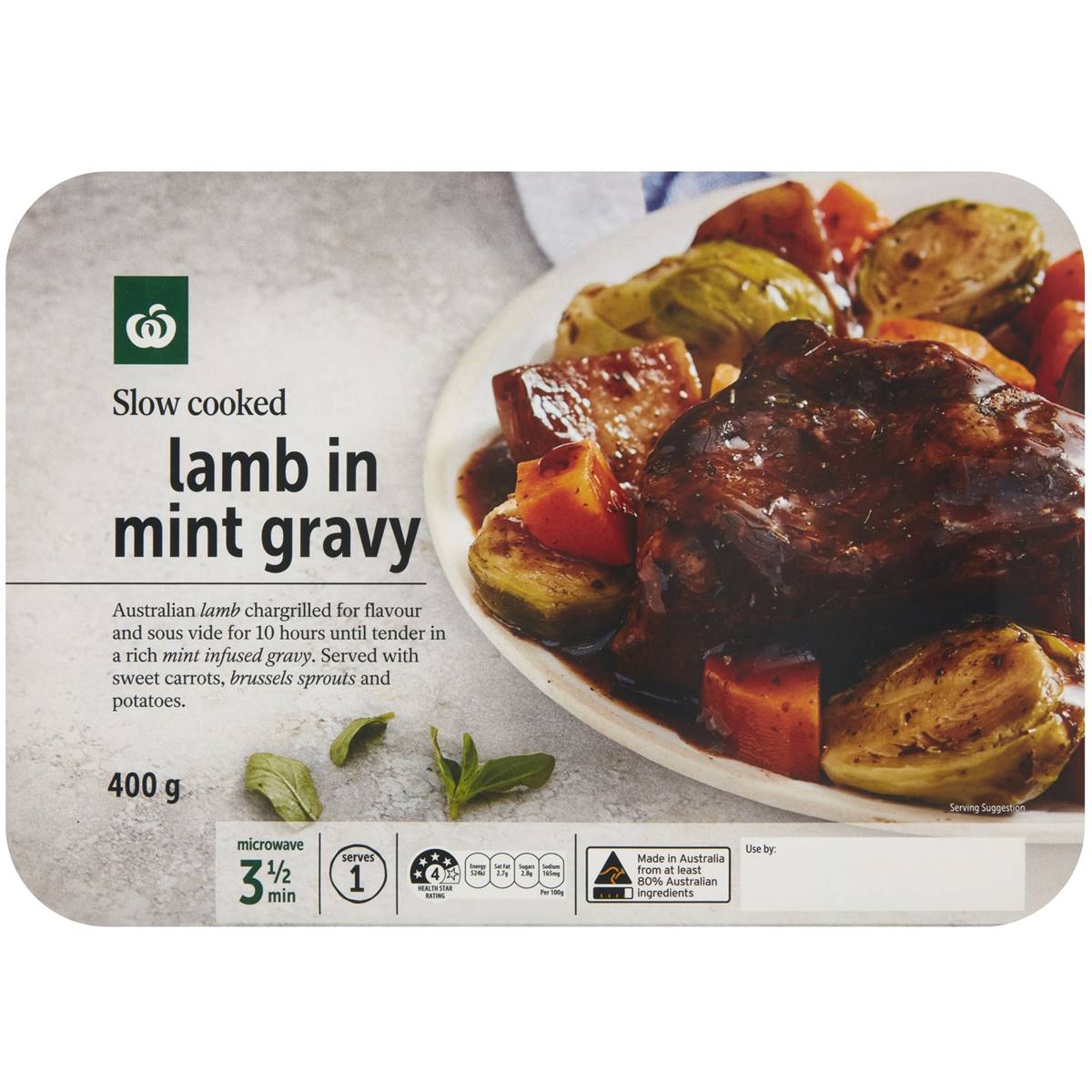 Calories in Woolworths Chargrilled Lamb In Mint Gravy calcount
