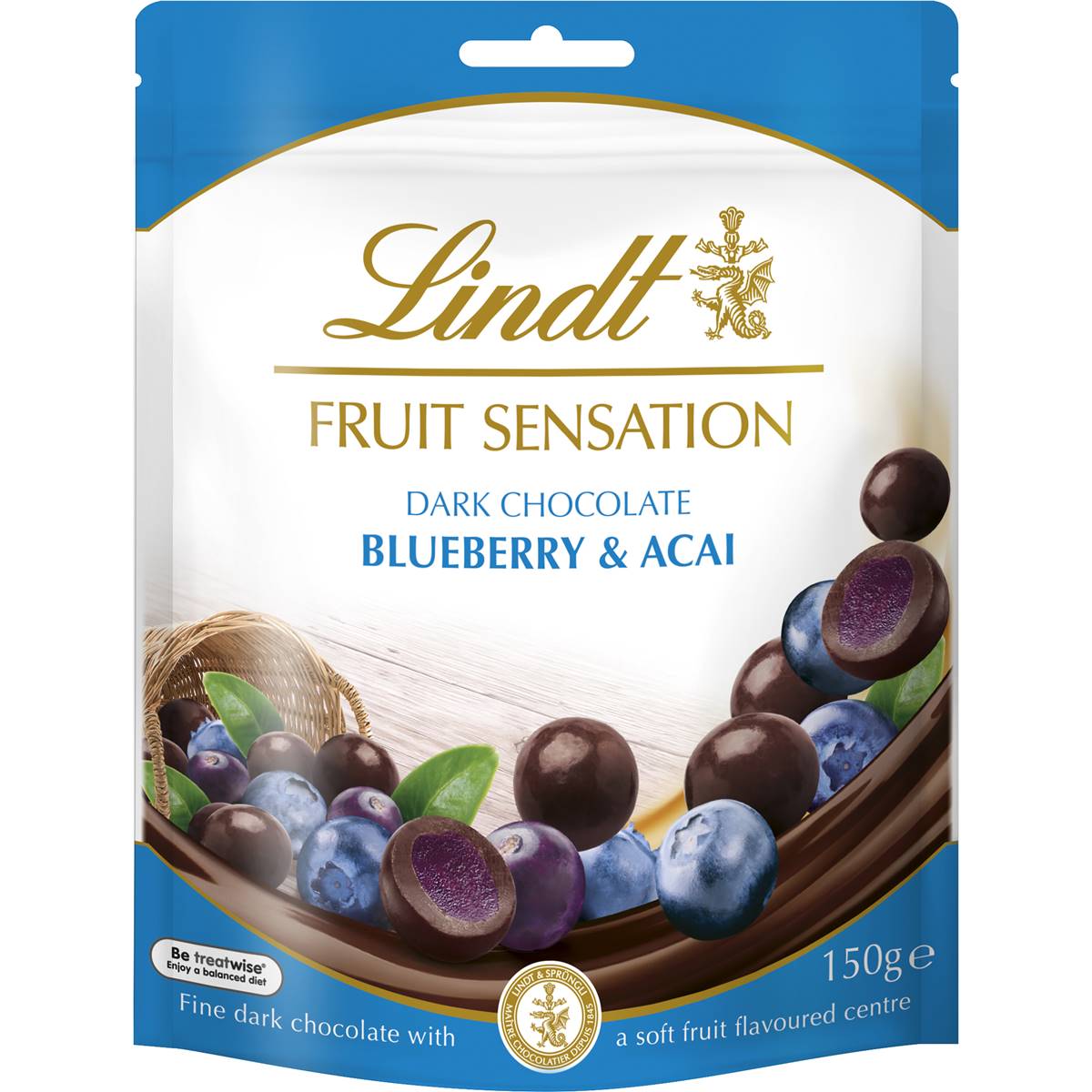 Calories in Lindt Fruit Sensation Dark Chocolate Berry & Acai Bag
