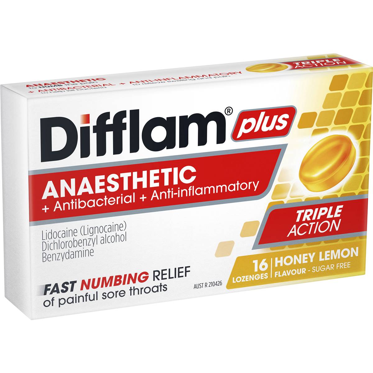 Difflam Plus Sore Throat Lozenges Honey Anaesthetic 16 pack