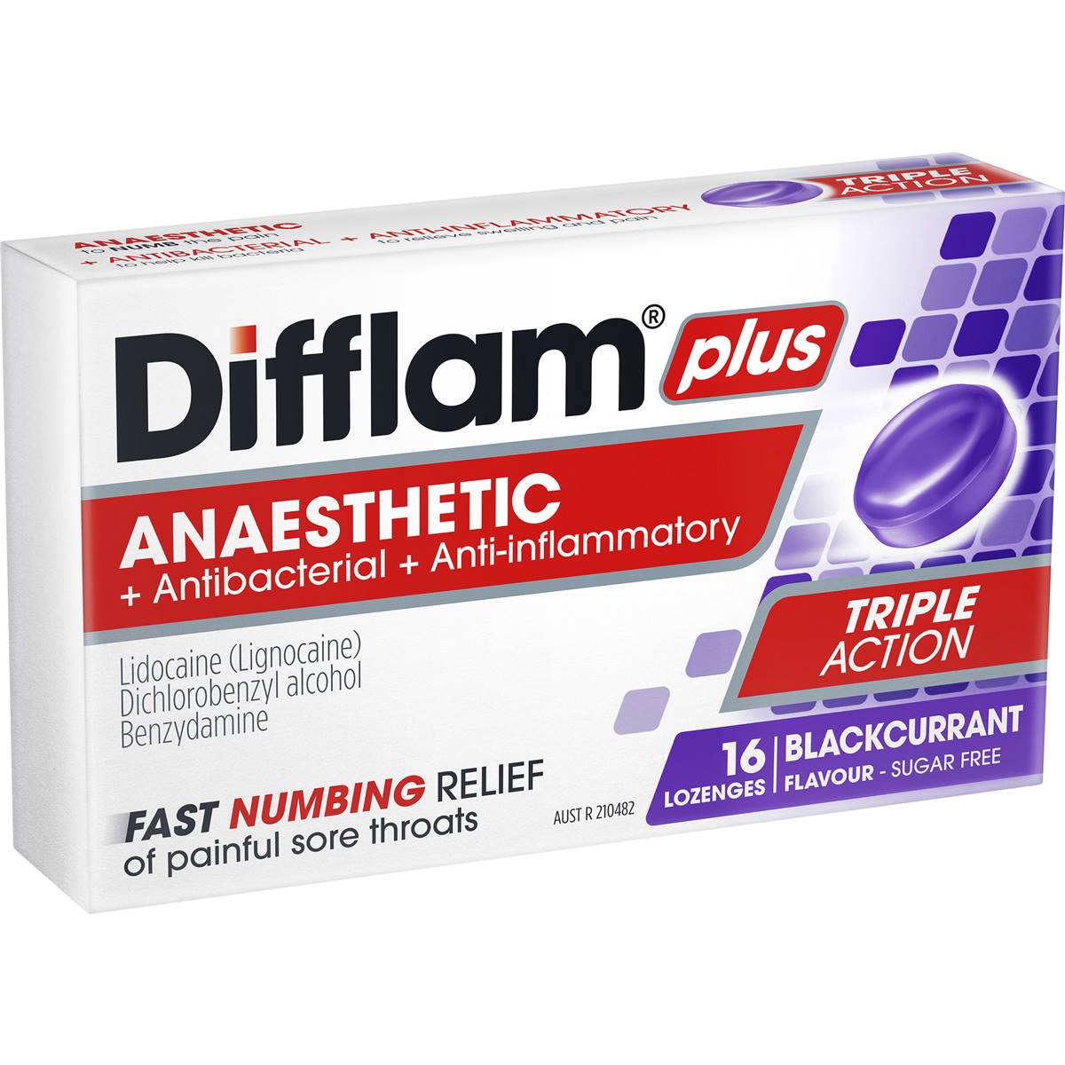 Difflam Plus Sore Throat Lozenges Blackcurrant Anaesthetic 16 pack