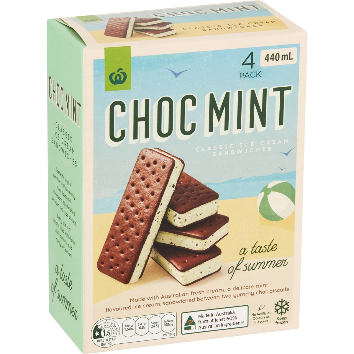 Calories in Woolworths Peppermint Chocolate Flakes Ice Cream Sandwich