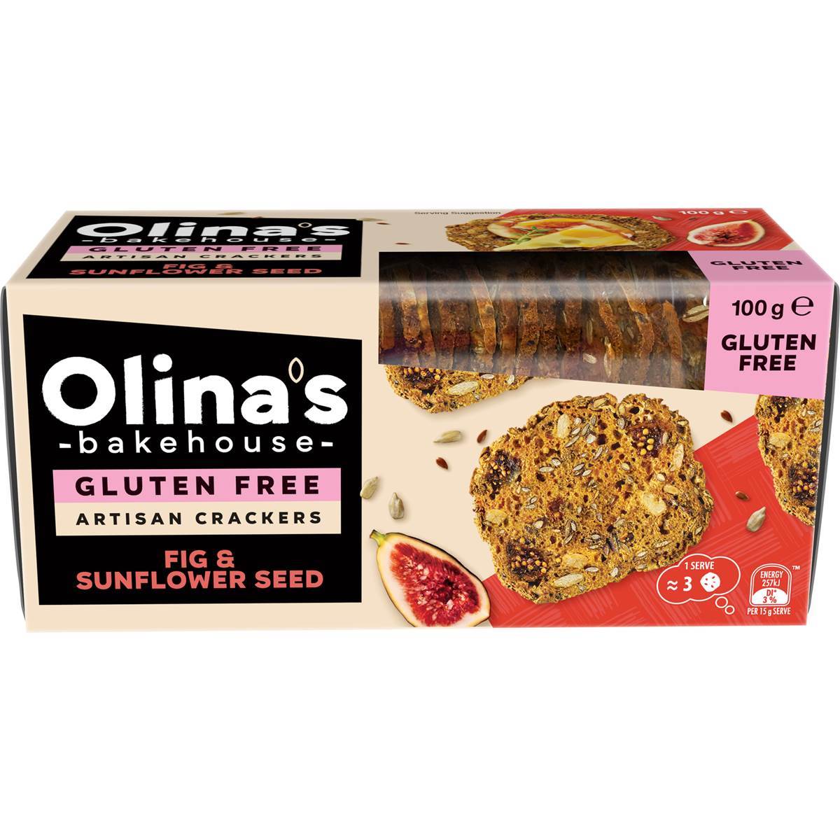 Olina's Bakehouse Gluten Free Artisan Crackers Fig & Sunflower Seed 100g