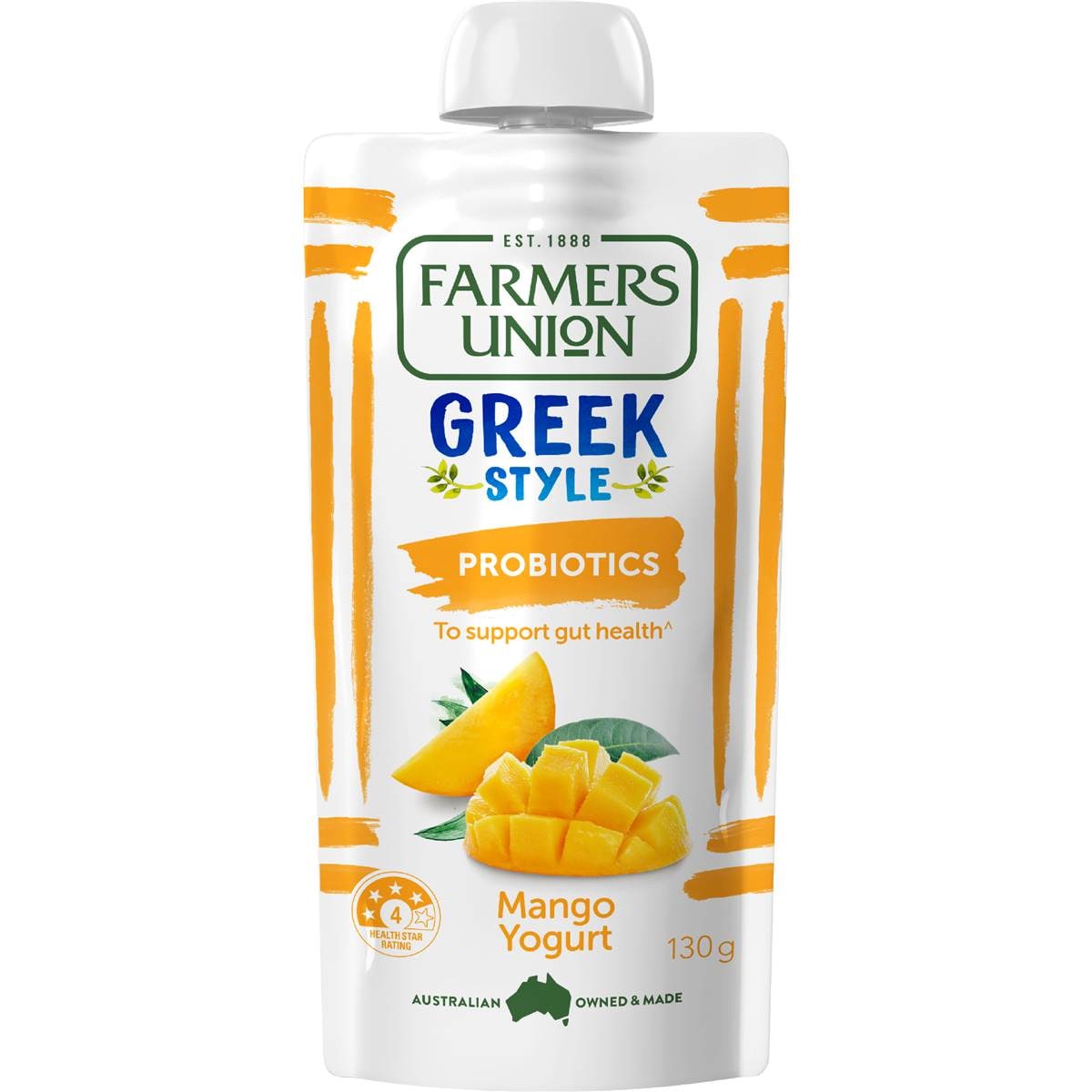 Farmers Union Greek Style Yoghurt Pouch Hint Of Real Mango 130g