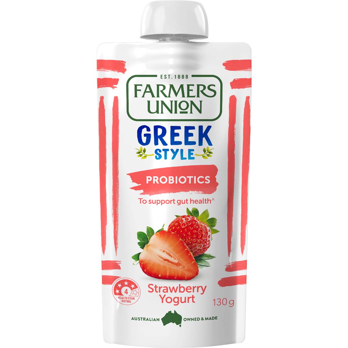 Farmers Union Greek Style Yoghurt Pouch Strawberry 130g