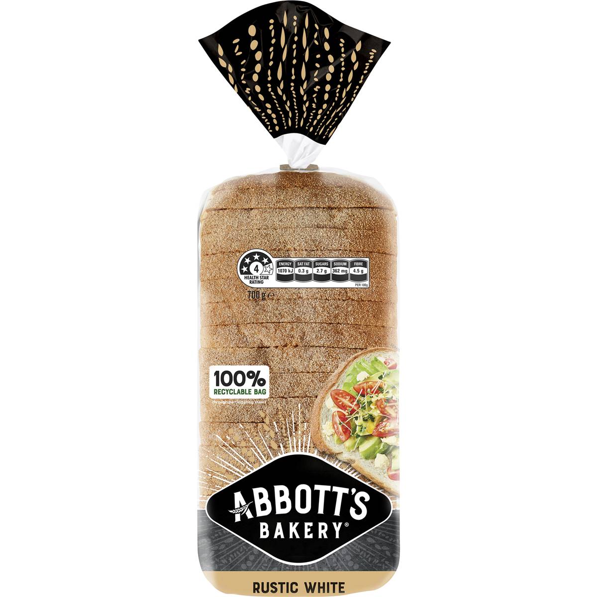 Calories in Abbott's Bakery Rustic White Sandwich Slice Bread Loaf