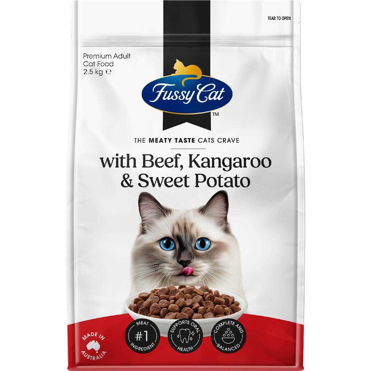 Fussy Cat Grain Free Adult Dry Cat Food Beef Kangaroo & Sweet Potato 2.5kg – Woolworths