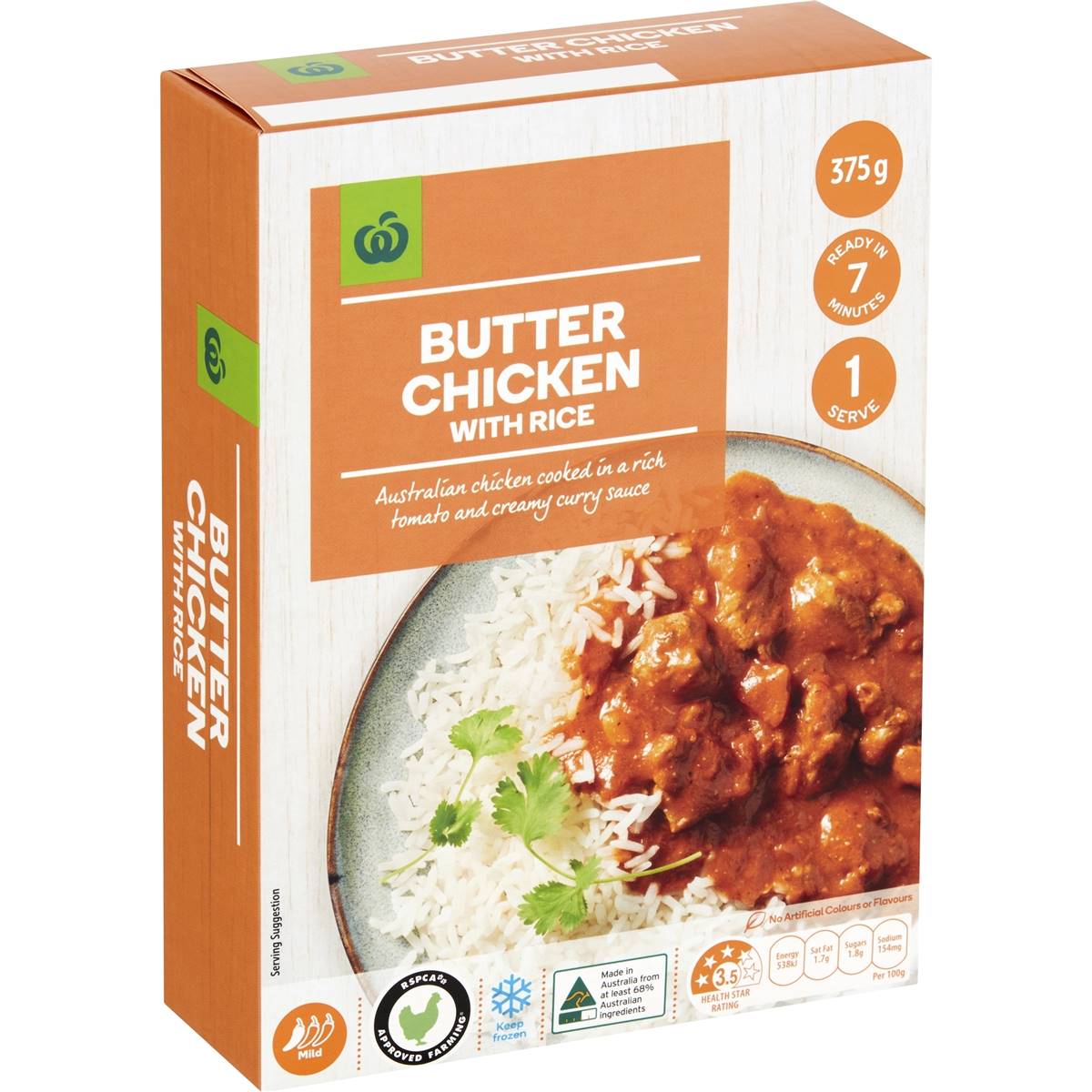 Calories in Woolworths Frozen Meal Butter Chicken & Rice