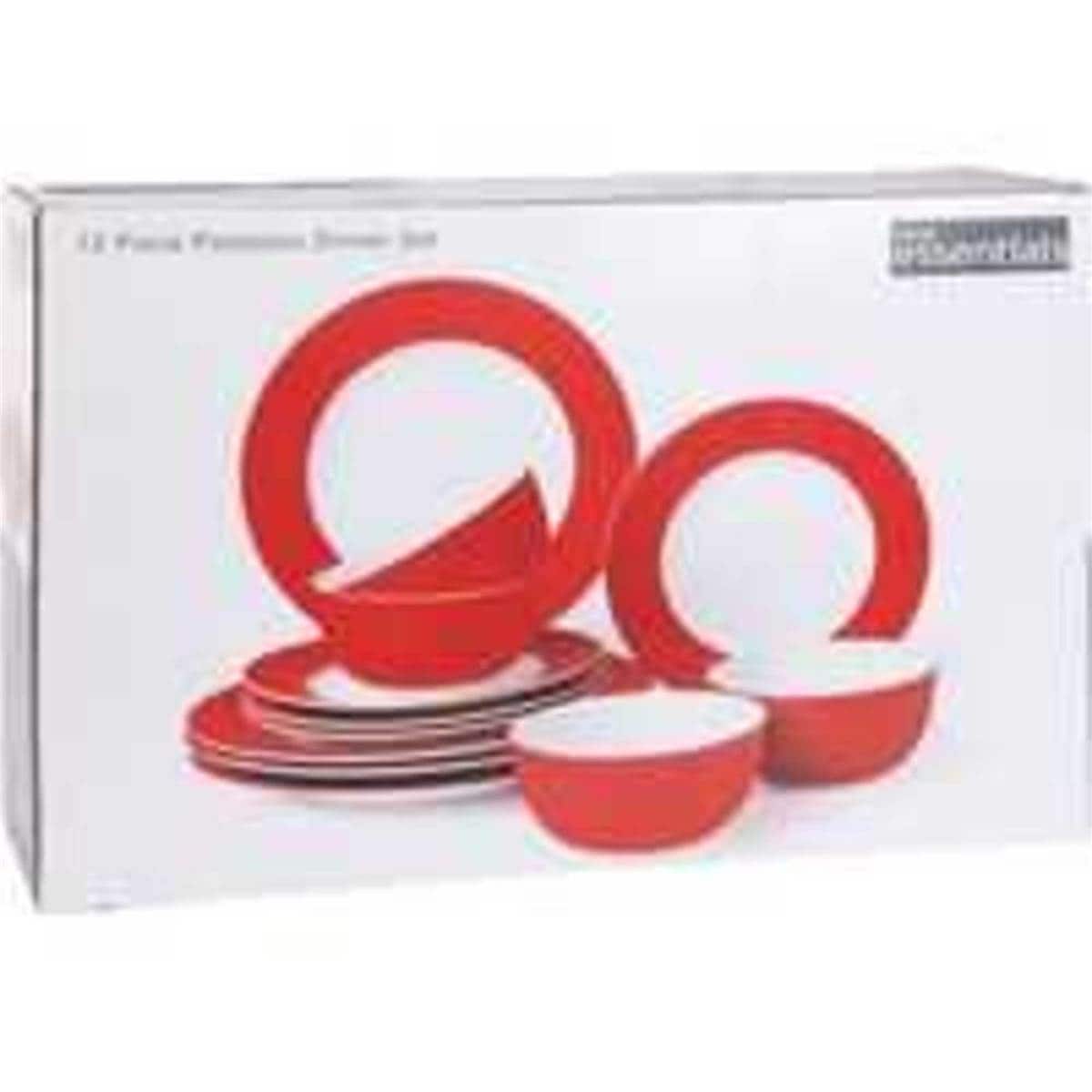 Home Essentials Dinnerware Set Porcelain Red 12pc Woolworths