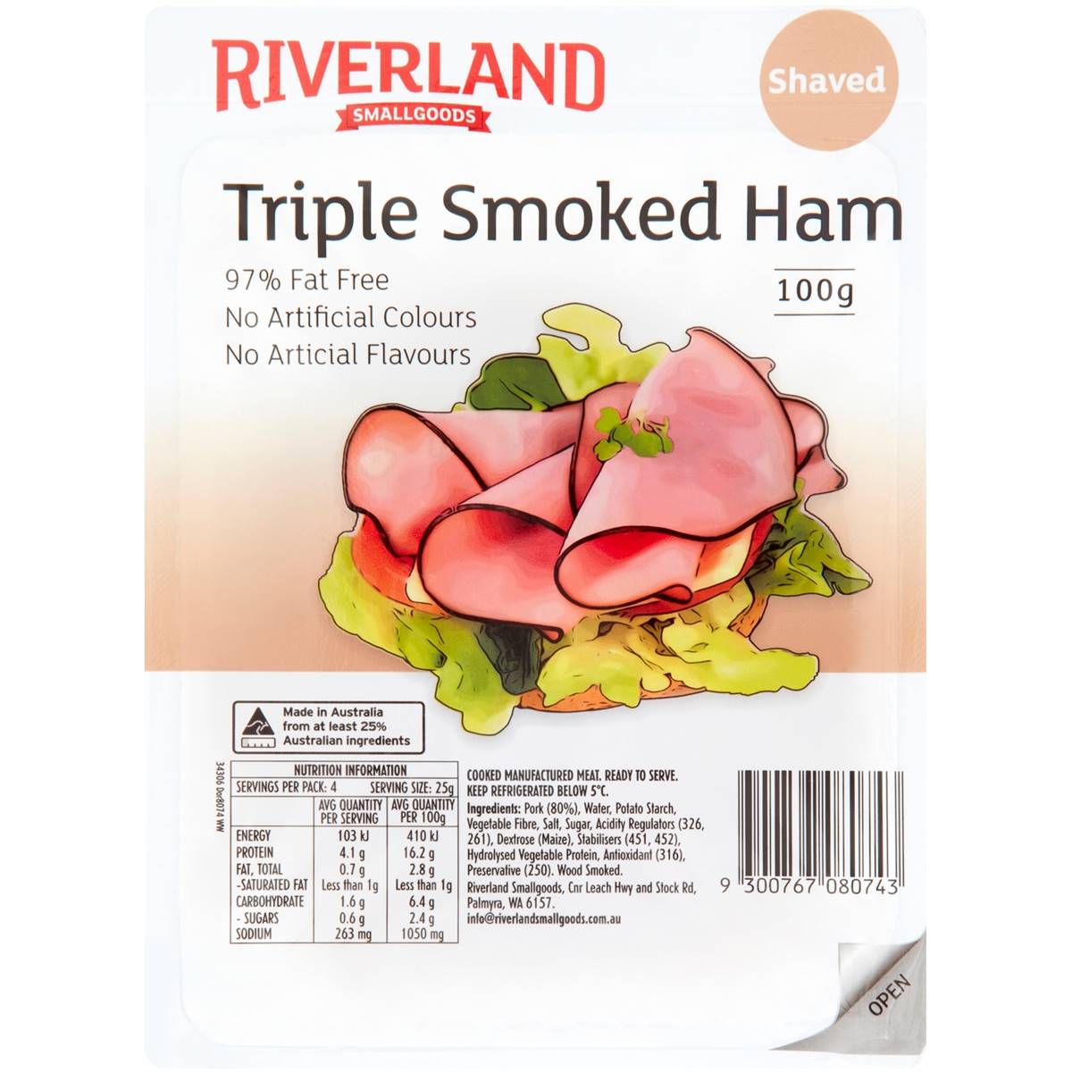 Calories in Riverland Triple Smoked Ham Shaved